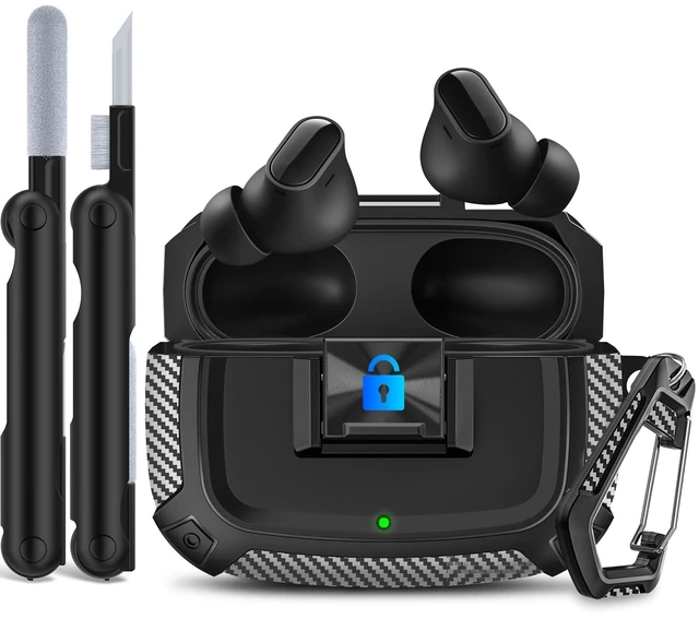 Main image of Sucure Lock Case for Beats Studio Buds/Buds Plus Locking Case Cover with Lock Clip & Cleaner Kit Pen, Buds + 2023 Impact and Smudge Resistant Case Cover with Men Women (Black)