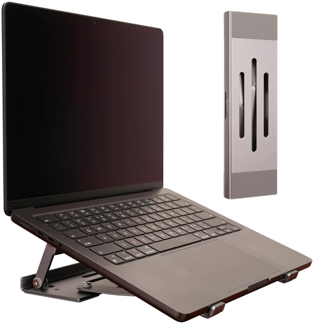 Main image of Aluminum Fold & Laptop Riser Stand 3-in-1 Adjustable, Foldable Cooling Stand with Integrated Storage Box, Ruler and Ultra-Slim Portable Design for MacBook, Tablet, Ipad, Keyboard and All Laptop