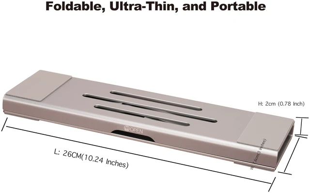 Alt view image 2 of 7 - Aluminum Fold & Laptop Riser Stand 3-in-1 Adjustable, Foldable Cooling Stand with Integrated Storage Box, Ruler and Ultra-Slim Portable Design for MacBook, Tablet, Ipad, Keyboard and All Laptop