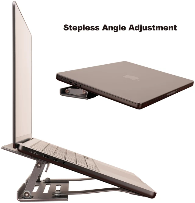 Alt view image 3 of 7 - Aluminum Fold & Laptop Riser Stand 3-in-1 Adjustable, Foldable Cooling Stand with Integrated Storage Box, Ruler and Ultra-Slim Portable Design for MacBook, Tablet, Ipad, Keyboard and All Laptop