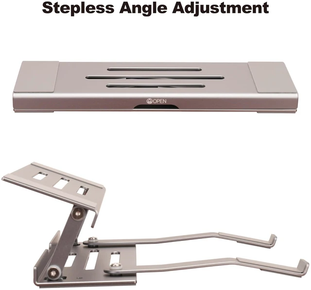 Alt view image 4 of 7 - Aluminum Fold & Laptop Riser Stand 3-in-1 Adjustable, Foldable Cooling Stand with Integrated Storage Box, Ruler and Ultra-Slim Portable Design for MacBook, Tablet, Ipad, Keyboard and All Laptop