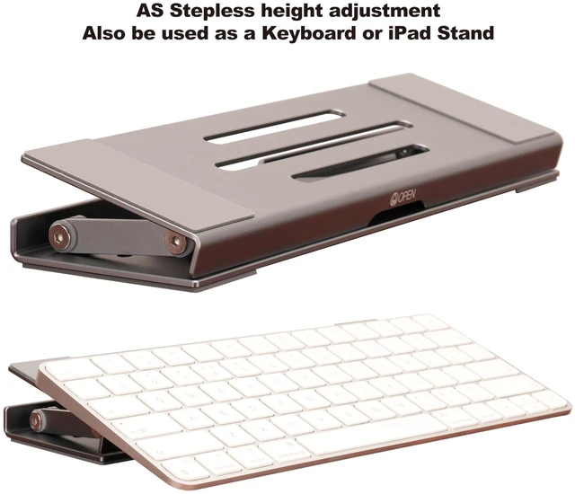 Alt view image 6 of 7 - Aluminum Fold & Laptop Riser Stand 3-in-1 Adjustable, Foldable Cooling Stand with Integrated Storage Box, Ruler and Ultra-Slim Portable Design for MacBook, Tablet, Ipad, Keyboard and All Laptop