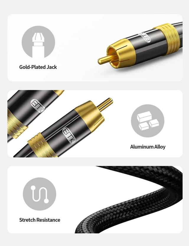 Alt view image 7 of 7 - EMK Subwoofer Cable OFC Core HiFi SPDIF Coaxial Audio Cable 24K Gold-Plated Premium S/PDIF RCA Male to RCA Male for Home Theater, Soundbar,Speaker,HDTV, Subwoofer, Hi-Fi Systems (16.5ft/5m)