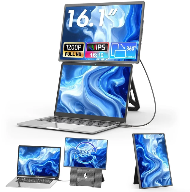 Main image of Laptop Screen Extender FHD Portable Monitor 16.1" 1200P FHD, 120% RGB Color, 16:10 Raton, Height-Adjustable, Magnetic Stand, VESA Mountable, Full-OS Compatibility