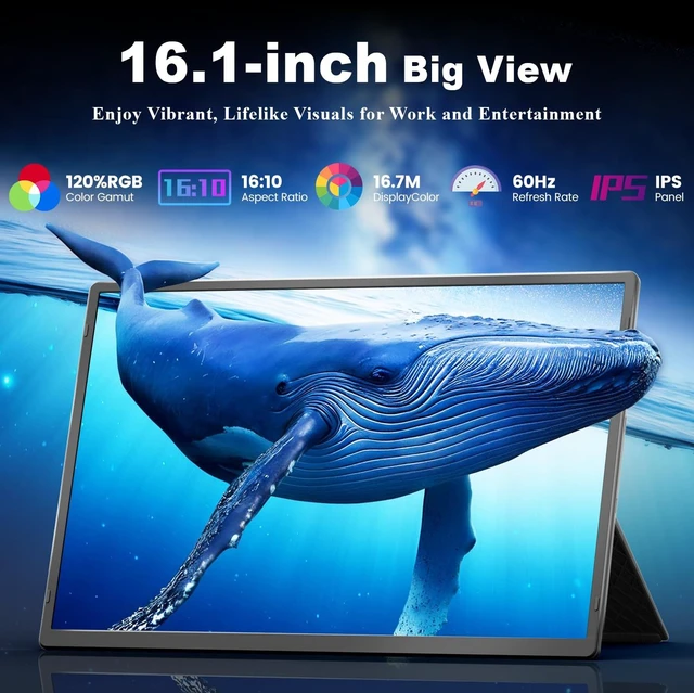 Alt view image 2 of 7 - Laptop Screen Extender FHD Portable Monitor 16.1" 1200P FHD, 120% RGB Color, 16:10 Raton, Height-Adjustable, Magnetic Stand, VESA Mountable, Full-OS Compatibility