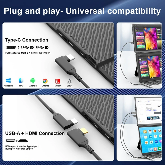 Alt view image 5 of 7 - Laptop Screen Extender FHD Portable Monitor 16.1" 1200P FHD, 120% RGB Color, 16:10 Raton, Height-Adjustable, Magnetic Stand, VESA Mountable, Full-OS Compatibility