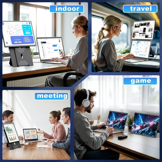 Alt view image 6 of 7 - Laptop Screen Extender FHD Portable Monitor 16.1" 1200P FHD, 120% RGB Color, 16:10 Raton, Height-Adjustable, Magnetic Stand, VESA Mountable, Full-OS Compatibility