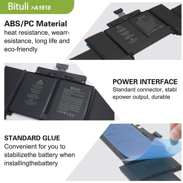 Alt view image 3 of 6 - A1494 A1398 Laptop MacBook Pro Battery A1618 Replacement for MacBook Pro 15 Inch Retina A1398 (Late 2013, Mid 2014, Early 2015)