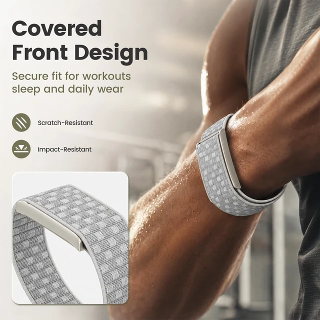 Alt view image 3 of 7 - Nylon Band Compatible with Amazfit Helio Strap and Helio Strap Pro Soft Breathable Sport Nylon, Adjustable Loop Fit, Metal Bumper Case, Overlay Covered Design