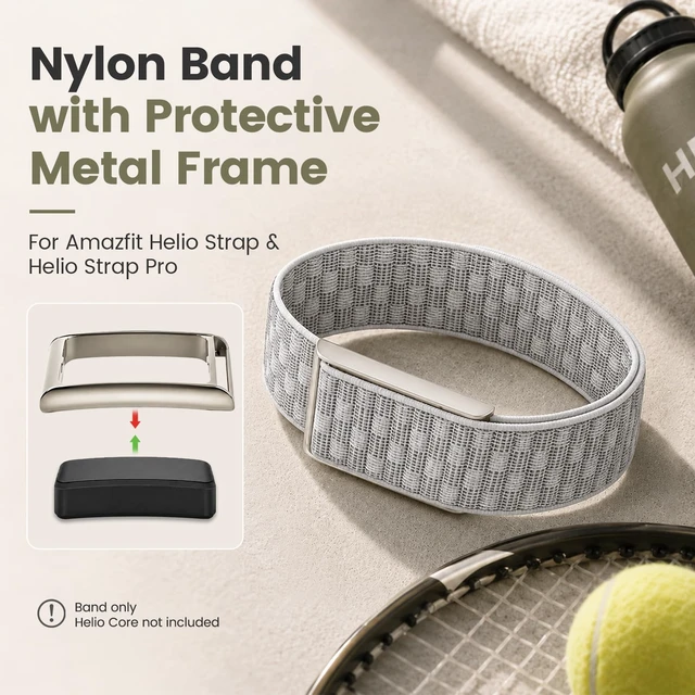 Alt view image 2 of 7 - Nylon Band Compatible with Amazfit Helio Strap and Helio Strap Pro Soft Breathable Sport Nylon, Adjustable Loop Fit, Metal Bumper Case, Overlay Covered Design