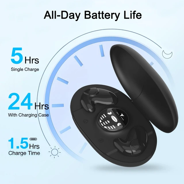 Alt view image 4 of 7 - Invisible Sleep Wireless Earphone, Sleeping Earbuds for Side Sleepers Built-in Mic, Earbuds for Sleeping with Type-C Fast Charging Case (Black)