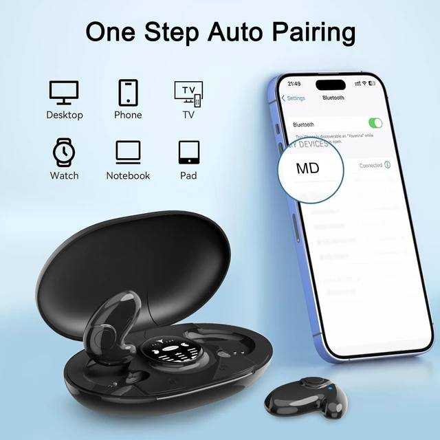 Alt view image 5 of 7 - Invisible Sleep Wireless Earphone, Sleeping Earbuds for Side Sleepers Built-in Mic, Earbuds for Sleeping with Type-C Fast Charging Case (Black)