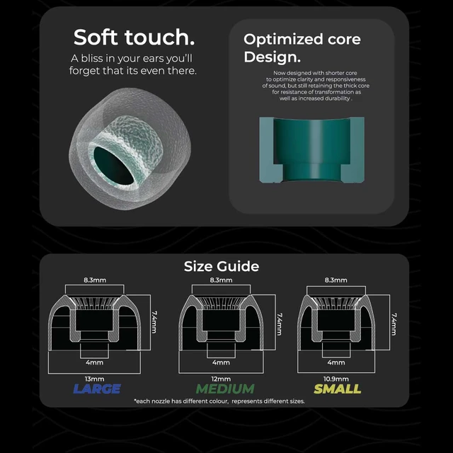 Alt view image 6 of 7 - Tangzu Tang Sancai Wide Bore Silicone IEM Eartips for in Ear Earphones, Replacement Earbuds Tips, S, 3 Pairs