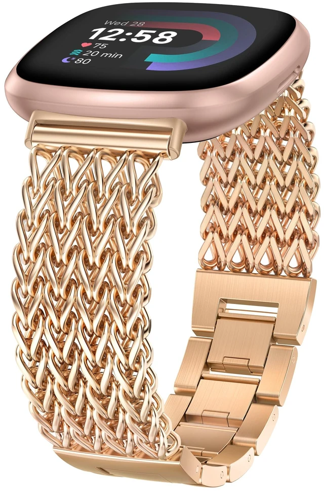 Main image of Metal Bands Compatible with Fitbit Sense 2/Versa 4/Versa 3/Sense Bands Women, Dressy Stainless Steel Multi-chain Designer Luxury Link Bracelet Wristband Replacement Strap