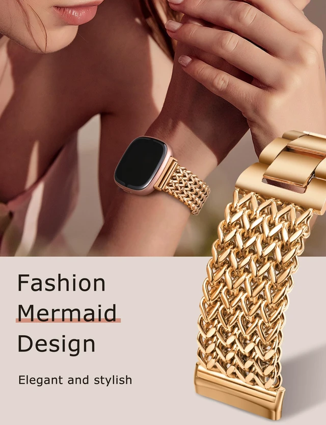 Alt view image 5 of 6 - Metal Bands Compatible with Fitbit Sense 2/Versa 4/Versa 3/Sense Bands Women, Dressy Stainless Steel Multi-chain Designer Luxury Link Bracelet Wristband Replacement Strap