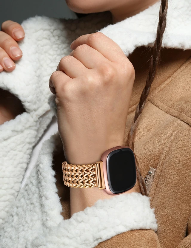 Alt view image 6 of 6 - Metal Bands Compatible with Fitbit Sense 2/Versa 4/Versa 3/Sense Bands Women, Dressy Stainless Steel Multi-chain Designer Luxury Link Bracelet Wristband Replacement Strap