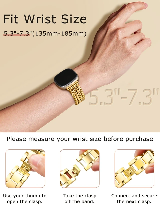 Alt view image 2 of 6 - Metal Bands Compatible with Fitbit Sense 2/Versa 4/Versa 3/Sense Bands Women, Dressy Stainless Steel Multi-chain Designer Luxury Link Bracelet Wristband Replacement Strap