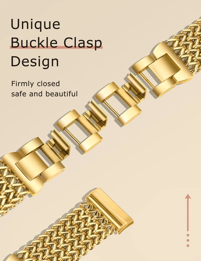 Alt view image 3 of 6 - Metal Bands Compatible with Fitbit Sense 2/Versa 4/Versa 3/Sense Bands Women, Dressy Stainless Steel Multi-chain Designer Luxury Link Bracelet Wristband Replacement Strap