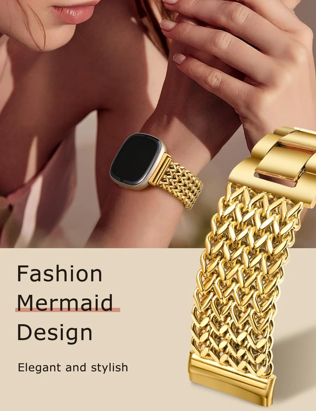Alt view image 5 of 6 - Metal Bands Compatible with Fitbit Sense 2/Versa 4/Versa 3/Sense Bands Women, Dressy Stainless Steel Multi-chain Designer Luxury Link Bracelet Wristband Replacement Strap