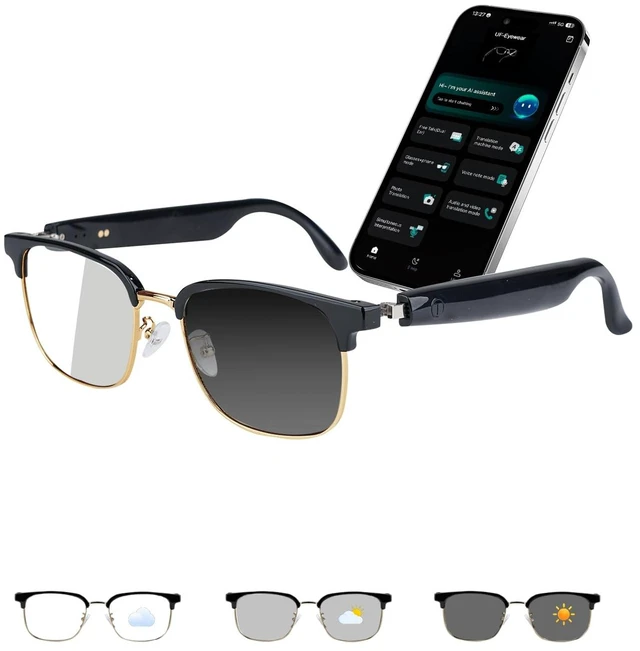 Main image of AI Smart Glasses, Real-time Translation Bluetooth Glasses, Unisex 169 Languages, Photochromic Lenses, Build-in Mic & Speakers, Open-Ear Wearable Tech Glasses, Travel Business Learning Meeting