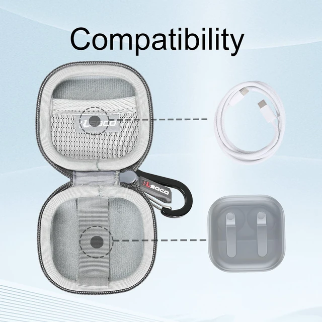Alt view image 5 of 7 - Case for Samsung Galaxy Buds 4 Pro/Buds 4 (2026) AI Earbuds - Grey Protective Case Cover with Metal Carabiner for Galaxy Buds 4 Pro AI True Wireless Bluetooth Earbuds & USB Cable (Case Only)