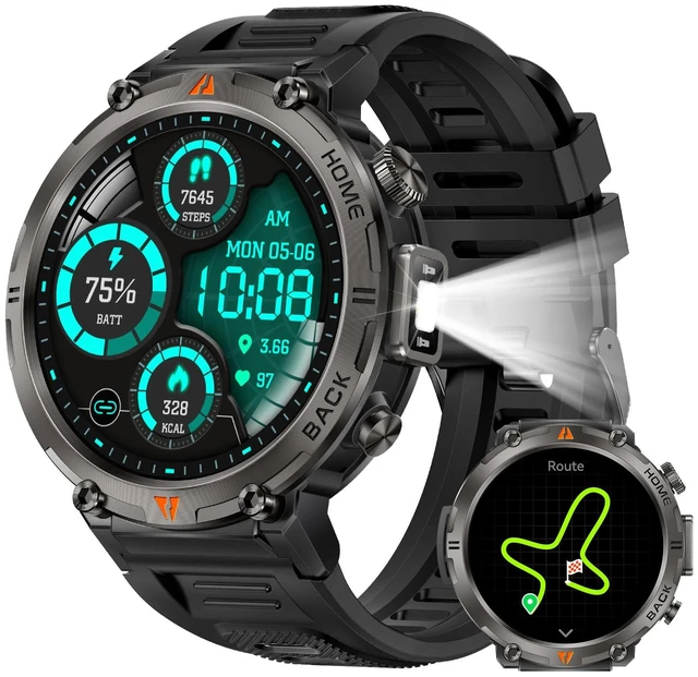 Main image of Military Smart Watches for Men Built-in GPS LED Flashlight Smartwatch Rugged Tactical Smart Watch 3ATM Waterproof Compass Calls 530mAh Battery Fitness Tracker with HR/Sleep Monitor iOS Android