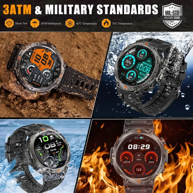 Alt view image 2 of 7 - Military Smart Watches for Men Built-in GPS LED Flashlight Smartwatch Rugged Tactical Smart Watch 3ATM Waterproof Compass Calls 530mAh Battery Fitness Tracker with HR/Sleep Monitor iOS Android