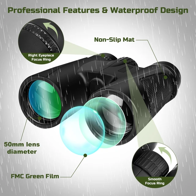 Alt view image 3 of 7 - High Power 15X50 Binoculars for Adults BAK4 Prism FMC Lens - Black BAK4 Prism FMC Lens,15X,50MM Big Eyepiece,Fogproof & Waterproof,Viewing field of 1200 meters,Adjustable Focus