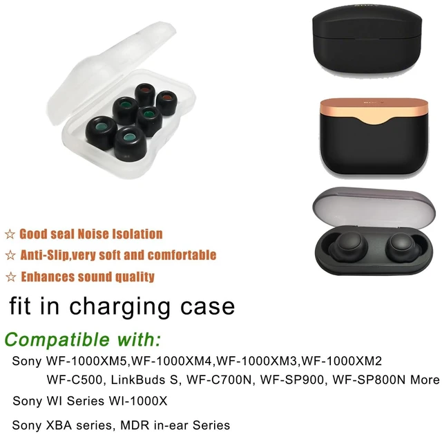 Alt view image 4 of 4 - Memory Foam Eartips for Sony WF-C500/LinkBuds S Earbuds Tips Sony WF-1000XM4/1000XM3 WF-1000XM5 WF-XB700 WI-1000X fit Charging Case 3 Pairs LMS Black