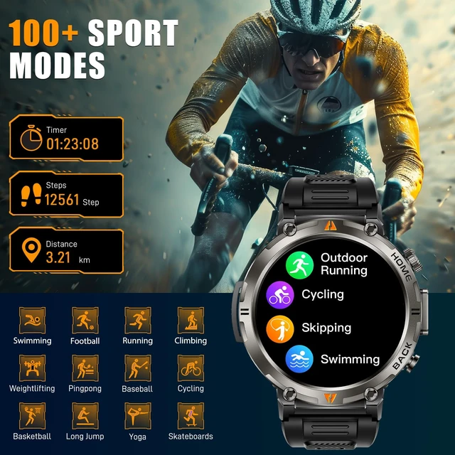 Alt view image 6 of 7 - Military Smart Watches for Men Built-in GPS LED Flashlight Smartwatch Rugged Tactical Smart Watch 3ATM Waterproof Compass Calls 530mAh Battery Fitness Tracker with HR/Sleep Monitor iOS Android