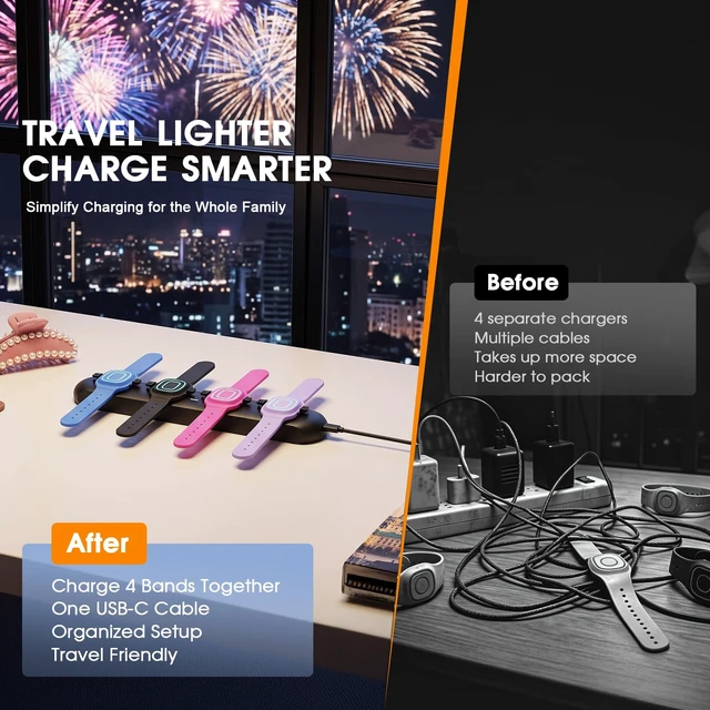 Alt view image 2 of 7 - 4-in-1 Charging Station Compatible with Disney MagicBand+ (Magic Band Plus), Charge 4 Devices Simultaneously, Portable Fast-Charging Dock for Disney World & Disneyland Family Travel