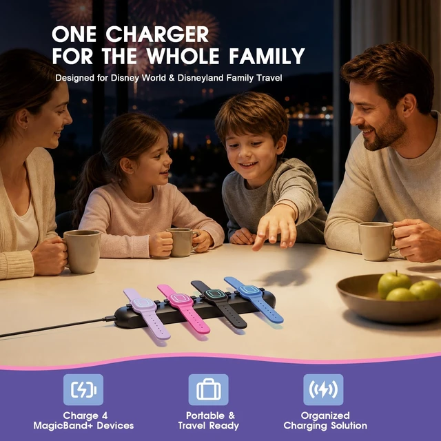 Alt view image 3 of 7 - 4-in-1 Charging Station Compatible with Disney MagicBand+ (Magic Band Plus), Charge 4 Devices Simultaneously, Portable Fast-Charging Dock for Disney World & Disneyland Family Travel