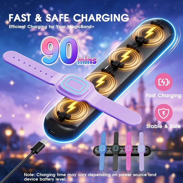 Alt view image 4 of 7 - 4-in-1 Charging Station Compatible with Disney MagicBand+ (Magic Band Plus), Charge 4 Devices Simultaneously, Portable Fast-Charging Dock for Disney World & Disneyland Family Travel