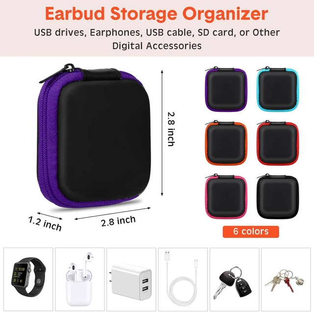 Alt view image 2 of 6 - 60 Pcs Square Earbud Case Portable Earphone Case Storage Earbud Wired Case Pouch Headphone Case Earbud Holder Small Earbud Carrying Case with Clip for Earpieces, Memory Card, Camera Chips, 6 Colors