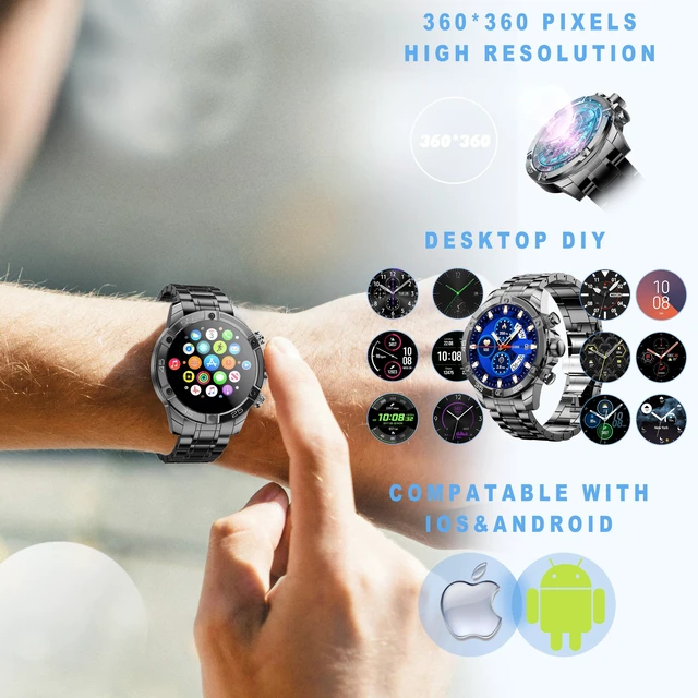 Alt view image 3 of 7 - Men's Smart Watch Round HD 1.53" Gold Blue Smart Watches for Men, Multiple Sports Modes, Bluetooth Voice Call. Available for iOS and Android (All-Black)