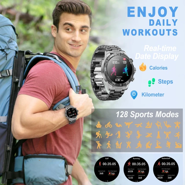 Alt view image 4 of 7 - Men's Smart Watch Round HD 1.53" Gold Blue Smart Watches for Men, Multiple Sports Modes, Bluetooth Voice Call. Available for iOS and Android (All-Black)