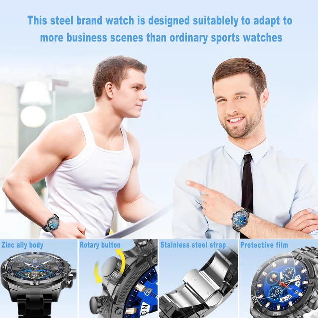 Alt view image 5 of 7 - Men's Smart Watch Round HD 1.53" Gold Blue Smart Watches for Men, Multiple Sports Modes, Bluetooth Voice Call. Available for iOS and Android (All-Black)