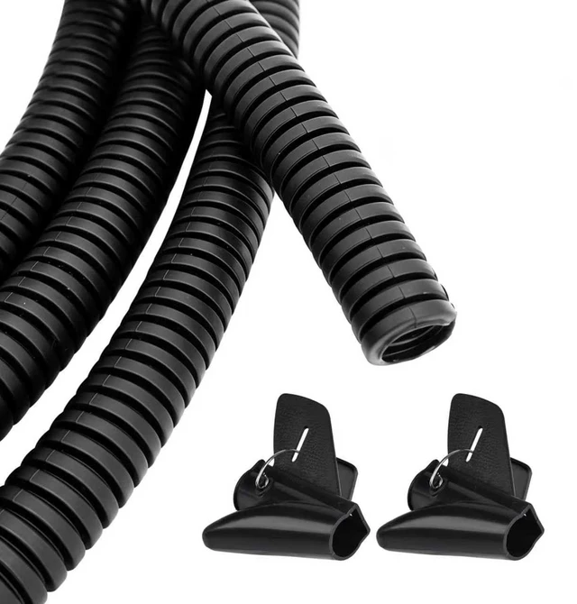Main image of 100 FT - 1/4 inch Flame Retardant Split Wire Loom Tubing with Installation Tool - Protect Wires from Rabbits, Cats and Other Pets - Black
