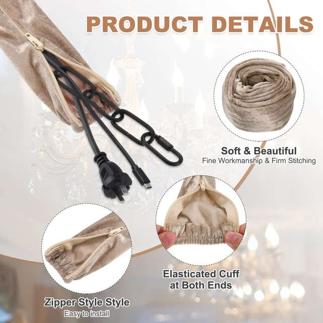 Alt view image 3 of 7 - 5.9ft Chandelier Chain Cord Cover, 2 Pcs Velvet Cloth Fabric Chain Sleeve Decorative Cord Covers for Chandelier Wires Swing Cable, Zipper Style, Beige