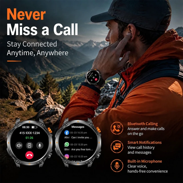 Alt view image 7 of 7 - Military Smart Watch with Compass/Flashlight for Android & iPhone (2 Bands) 100 Days Battery/IP68 Waterproof, Answer/Make Calls, 1.7" HD Fitness Tracker Watch with Sleep/Heart Rate Monitor for Men