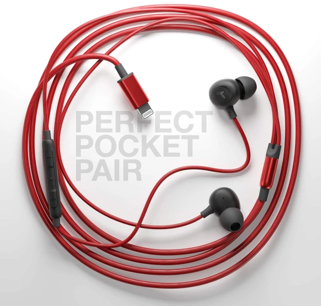 Alt view image 5 of 7 - iPhone 13/14 Earphones (V60) Wired in Ear Lightning Earbuds (Apple MFi Certified) Headphones with Microphone/Remote for iPhone 12/11/Pro Max/Xr/Xs Max/X/8/7 - Red