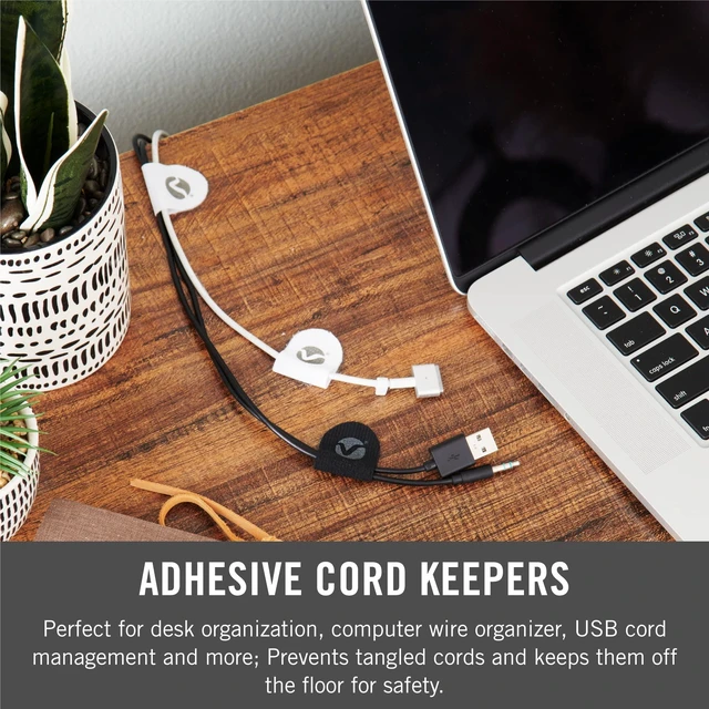 Alt view image 2 of 7 - Adhesive Cable Clips, Cord Keepers, 30pk Black and White Removable Cord Holder For Desk, Wall Or Nightstand; Organizes Charging Cables And USB Cords For Home Office Setups