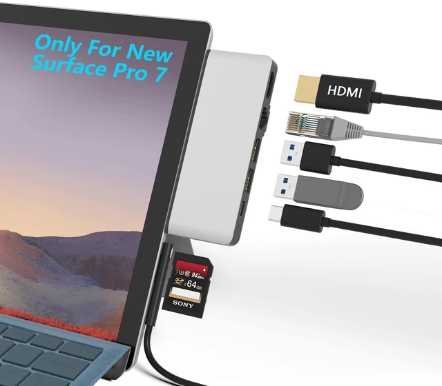 Main image of Surface Pro 7 Hub Docking Station with 4K HDMI Adapter+100M Ethernet LAN+ USB C Audio & Data Transfer Port + USB Port* 2+SD Card Reader Converter Combo Adaptor for Surface Pro 7