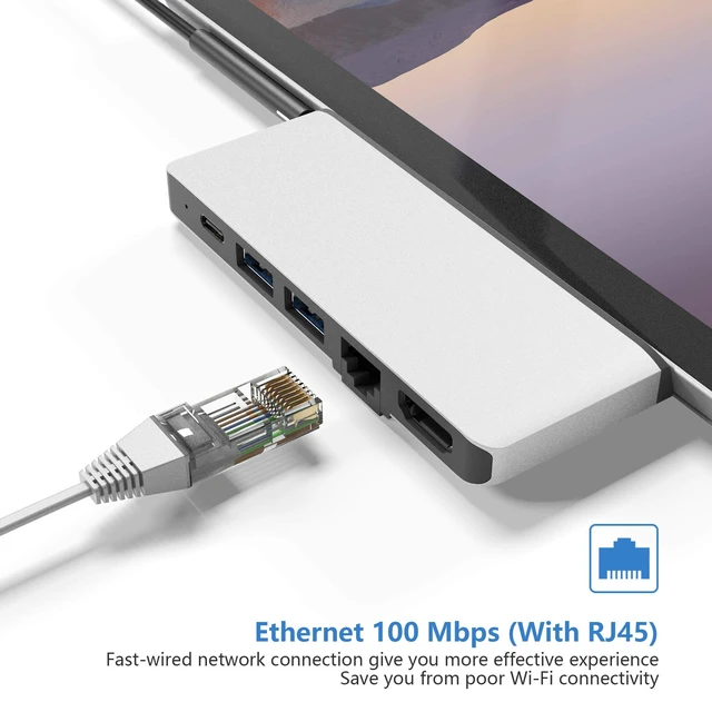 Alt view image 4 of 7 - Surface Pro 7 Hub Docking Station with 4K HDMI Adapter+100M Ethernet LAN+ USB C Audio & Data Transfer Port + USB Port* 2+SD Card Reader Converter Combo Adaptor for Surface Pro 7