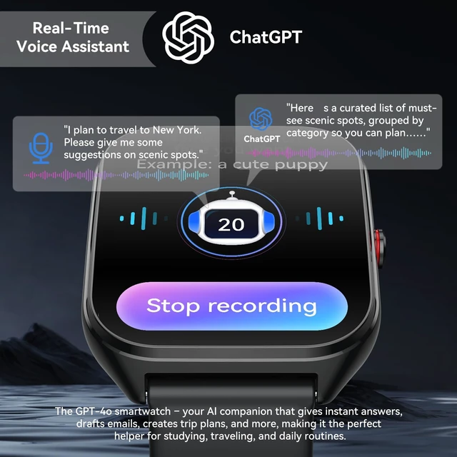 Alt view image 3 of 7 - 2026 AI Smart Watch for Men Women with ChatGPT, 1000mAh Fitness Tracker 60-Day Standby Time, 1.96" HD SmartWatch with 200+ Sport Modes/Heart Rate/Sleep Monitor, IP68 Waterproof Pedometer