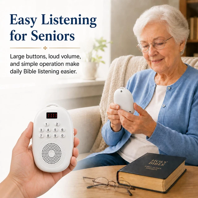 Alt view image 4 of 7 - KJV Audio Bible Player, Portable Bible for Seniors Complete Old & New Testament Palm-Sized Rechargeable No Wi-Fi Needed Built-in Speaker