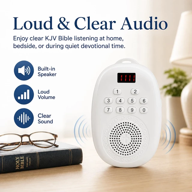 Alt view image 6 of 7 - KJV Audio Bible Player, Portable Bible for Seniors Complete Old & New Testament Palm-Sized Rechargeable No Wi-Fi Needed Built-in Speaker