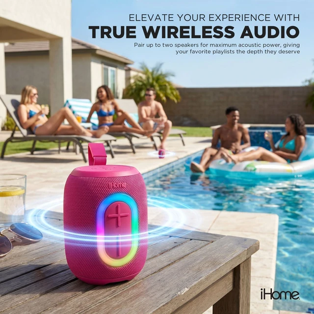 Alt view image 3 of 7 - Quest Wireless Portable Bluetooth Speaker with RGB Light Water-Resistant, Built-In Carry Strap, TWS Pairing, Rechargeable Battery, USB-C Cable Included, True Stereo, Bluetooth 5.3