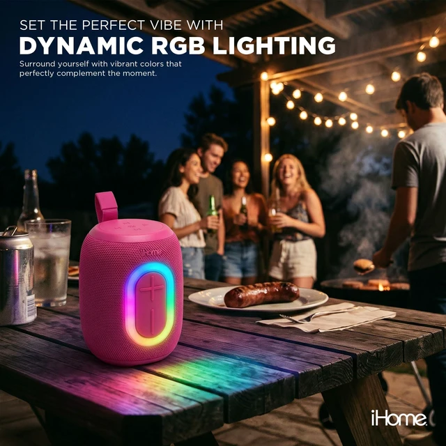 Alt view image 4 of 7 - Quest Wireless Portable Bluetooth Speaker with RGB Light Water-Resistant, Built-In Carry Strap, TWS Pairing, Rechargeable Battery, USB-C Cable Included, True Stereo, Bluetooth 5.3