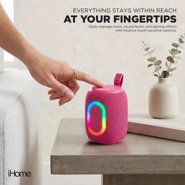 Alt view image 6 of 7 - Quest Wireless Portable Bluetooth Speaker with RGB Light Water-Resistant, Built-In Carry Strap, TWS Pairing, Rechargeable Battery, USB-C Cable Included, True Stereo, Bluetooth 5.3